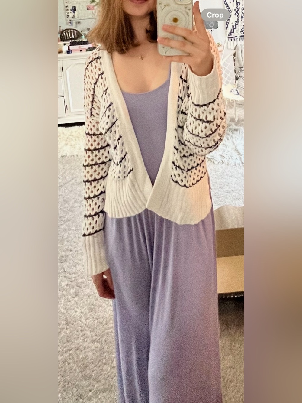 Cream Open-Knit Cardigan with Romper